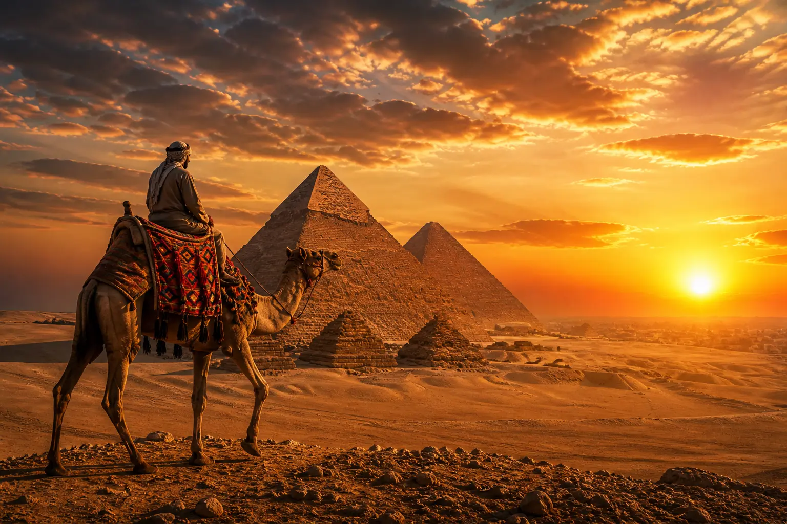 Camel ride near pyramids