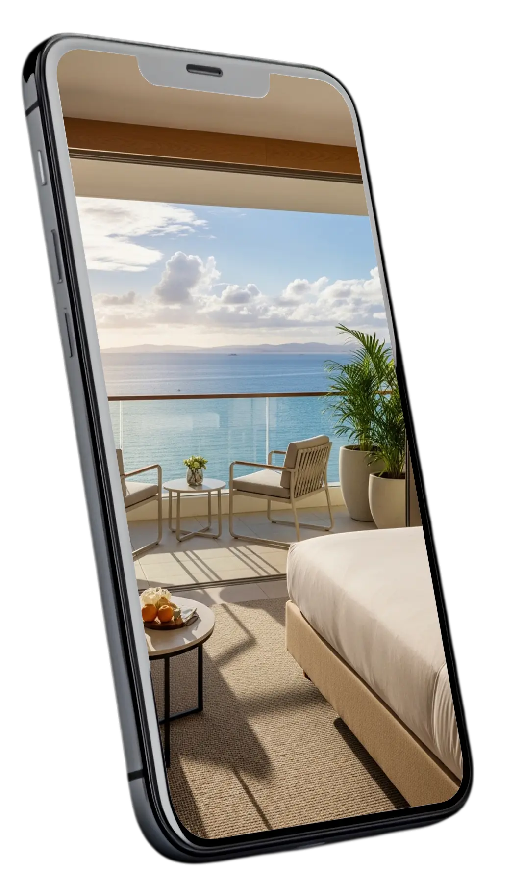 Phone showing a luxurious chalet interior